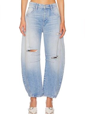 Free People We the Free Good Luck Mid Rise Barrel Jeans Light Wash Distressed-27